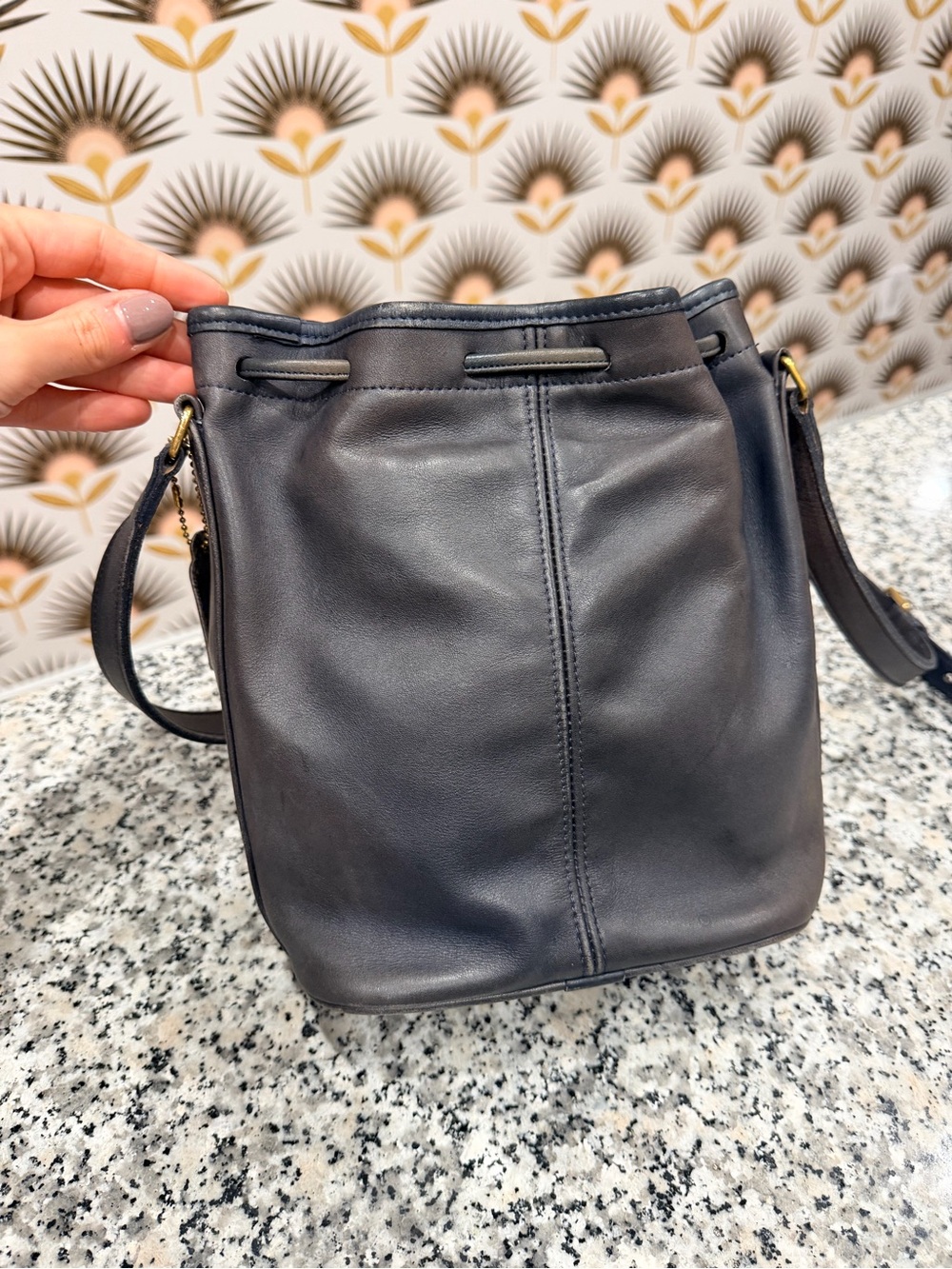 Vintage Coach Gray/Navy Drawstring Crossbody - Picture 4 of 11